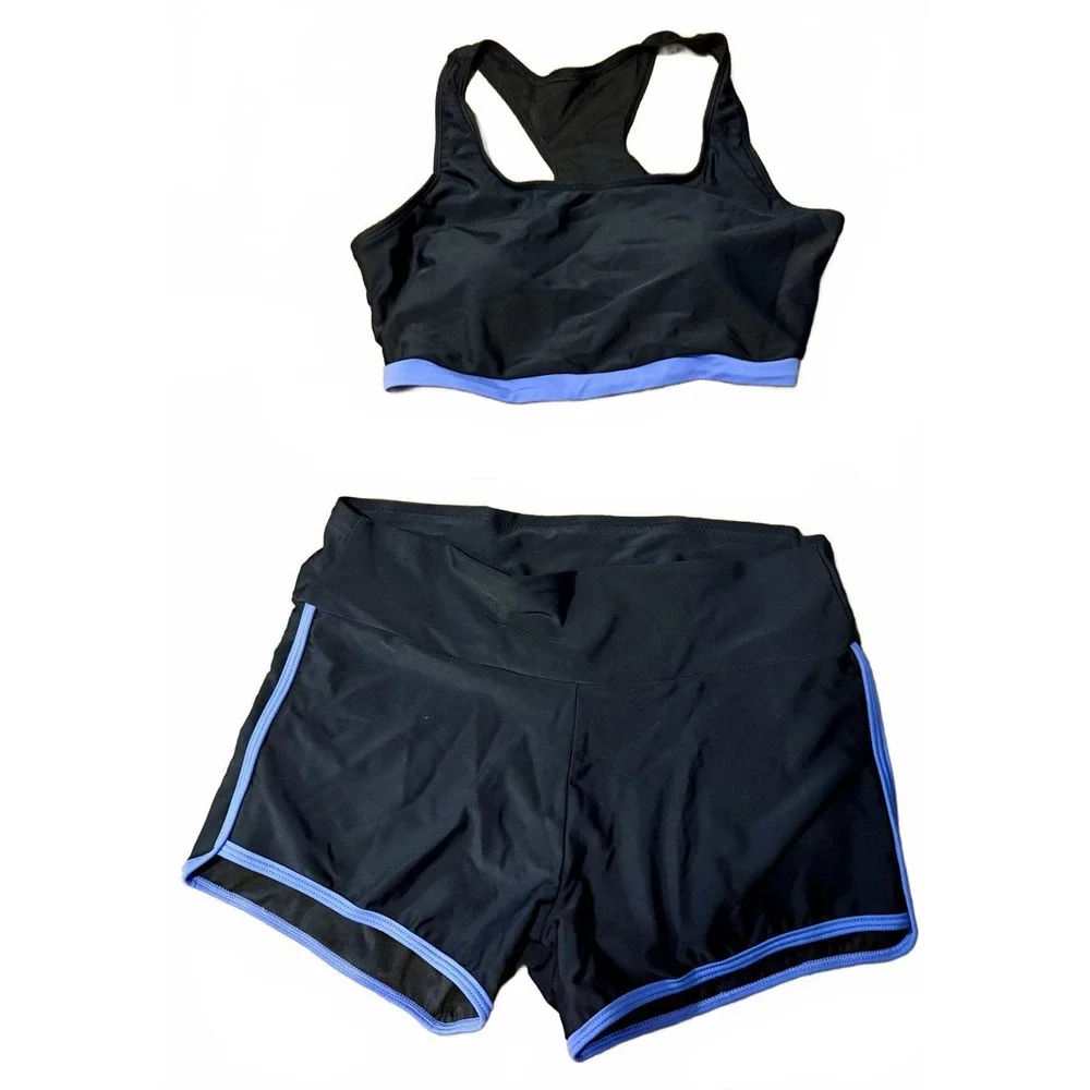 Women's Activewear Tank Top and Shorts Set - Size Large Purple and Black 3 Piece